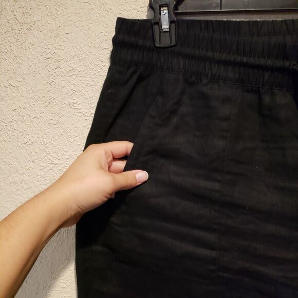 Athleta Pants Women Size  L Black 100% Linen Wide Leg Drawstring Breathable - Picture 6 of 13